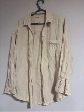 Aerie Cream Button-Up Casual Shirt